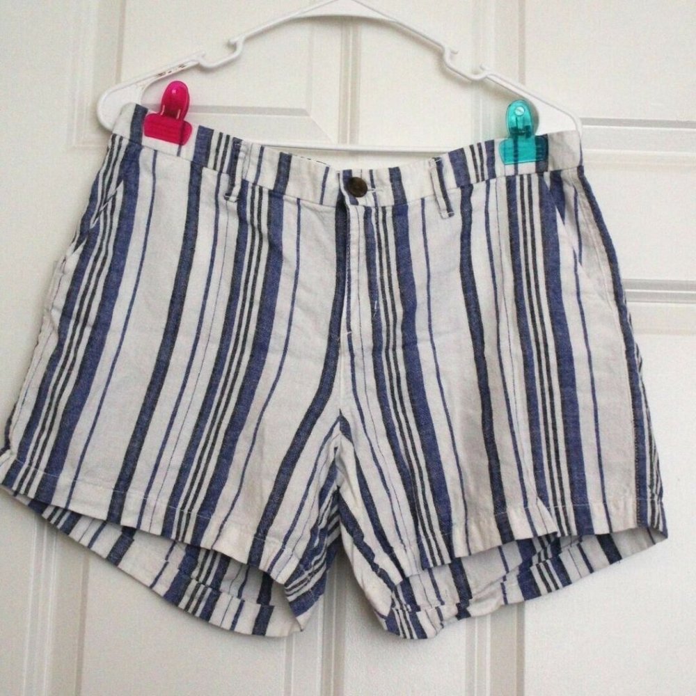 Old Navy Linen Shorts Blue Strips Beach Summer Coastal Cowgirl Euro Summer